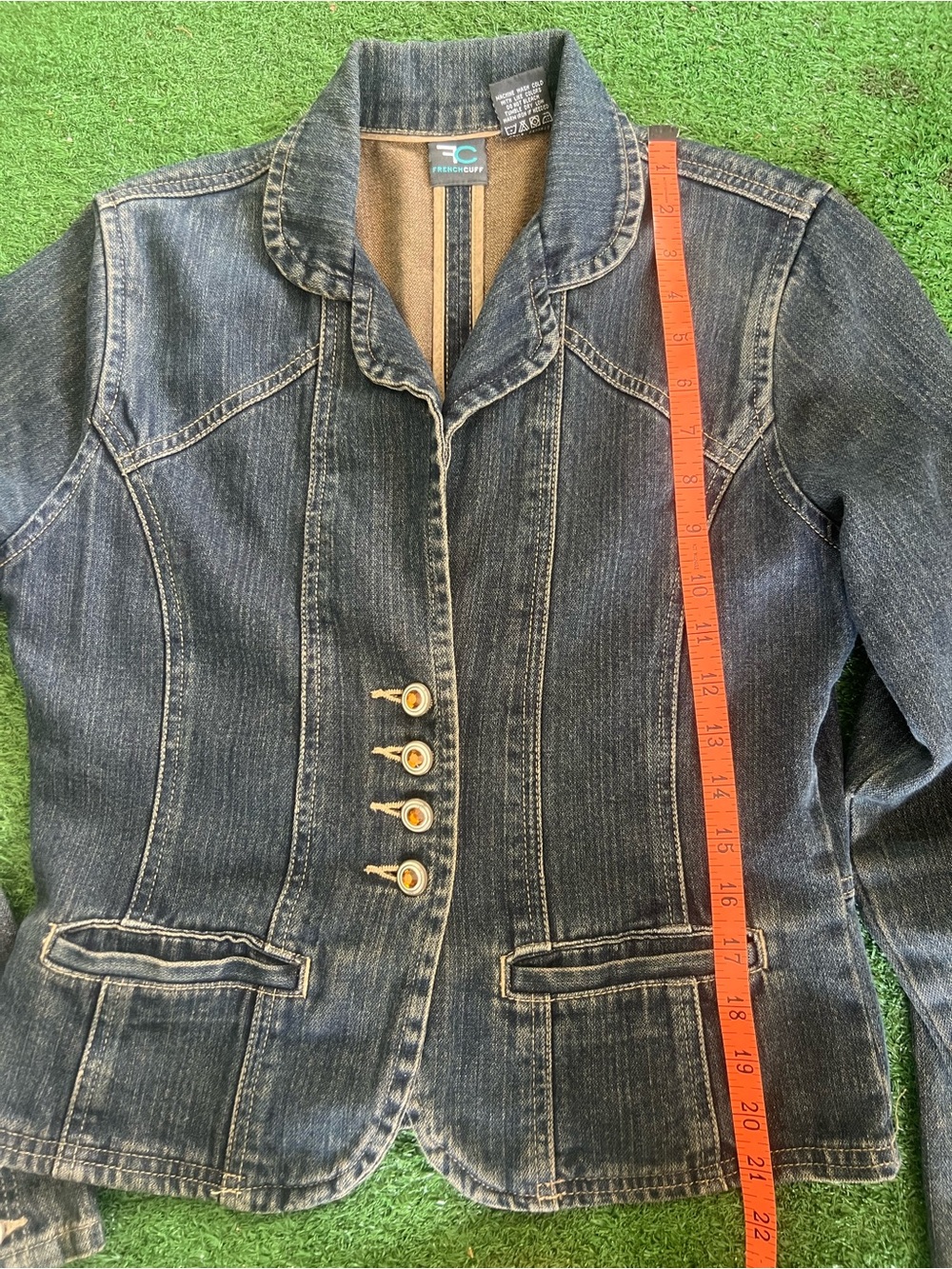 French Cuff Dark Blue Denim Tailored Jacket - Picture 8 of 10